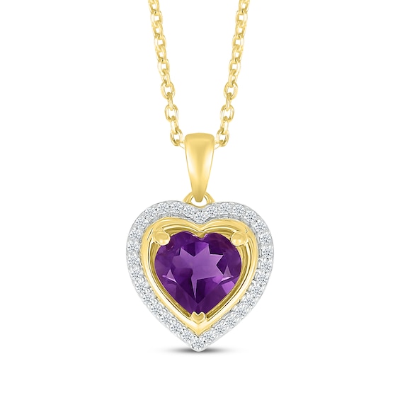 Heart-Shaped Amethyst & Diamond Necklace 1/8 ct tw 10K Yellow Gold 18"