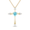 Thumbnail Image 1 of Heart-Shaped Natural Swiss Blue Topaz & Diamond Cross Necklace 1/10 ct tw 10K Yellow Gold 18&quot;