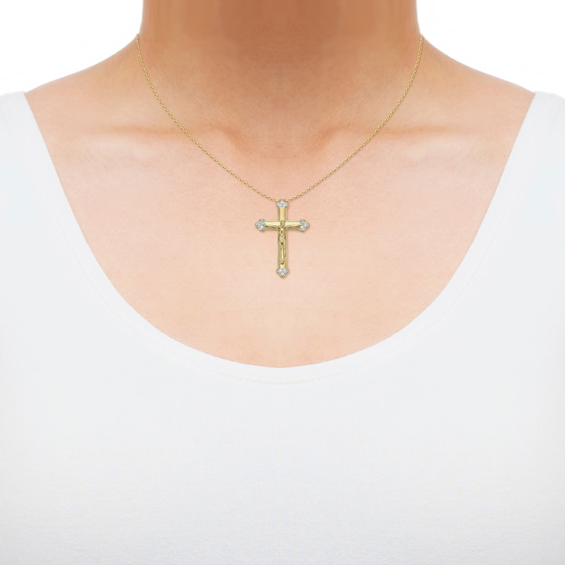 Main Image 4 of Diamond Crucifix Necklace 1/10 ct tw 14K Yellow Gold 18&quot;