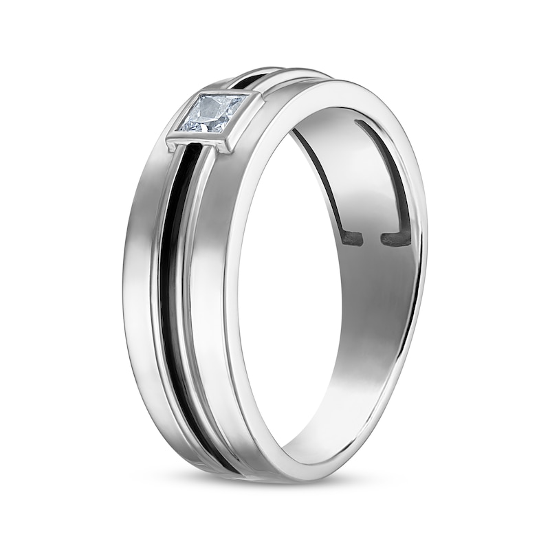 Main Image 2 of Men's Square-Cut Diamond Solitaire Wedding Band 1/4 ct tw 10K White Gold (I/I2)