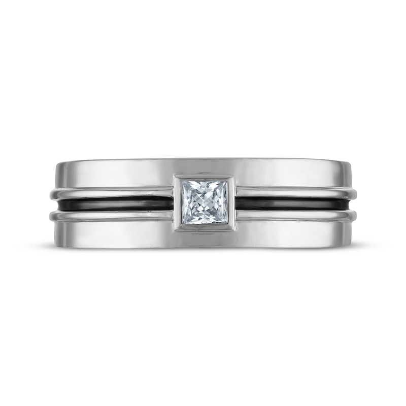 Main Image 3 of Men's Square-Cut Diamond Solitaire Wedding Band 1/4 ct tw 10K White Gold (I/I2)