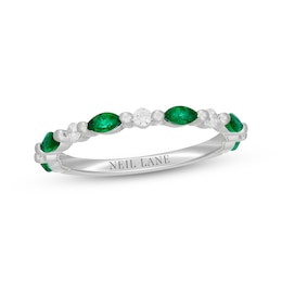 Neil Lane Marquise-Cut Natural Emerald & Diamond Anniversary Ring 1/6 ct tw 14K White Gold