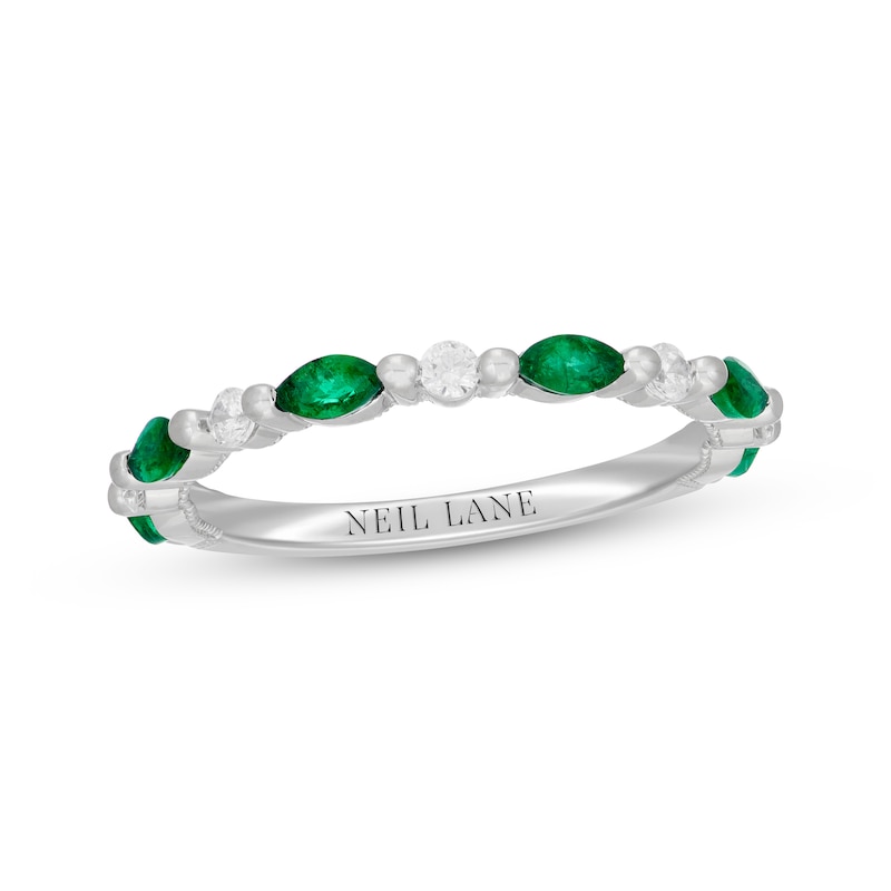 Main Image 1 of Neil Lane Marquise-Cut Natural Emerald & Diamond Anniversary Ring 1/6 ct tw 14K White Gold