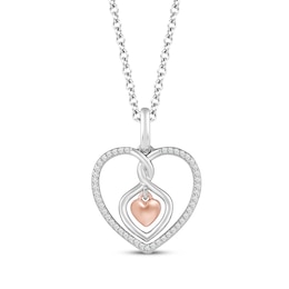 Hallmark Diamonds Heart Dangle Necklace 1/10 ct tw Sterling Silver & 10K Rose Gold 18&quot;