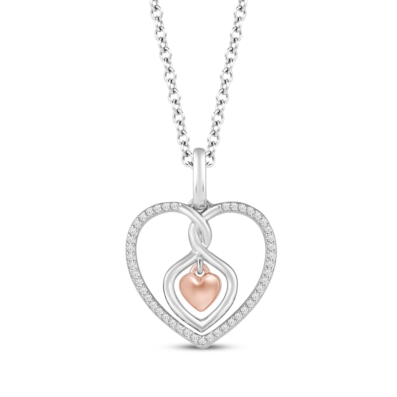 Hallmark Diamonds Heart Dangle Necklace 1/10 ct tw Sterling Silver & 10K Rose Gold 18"