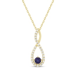 Natural Blue Sapphire & Diamond Infinity Necklace 1/5 ct tw 10K Yellow Gold 18&quot;