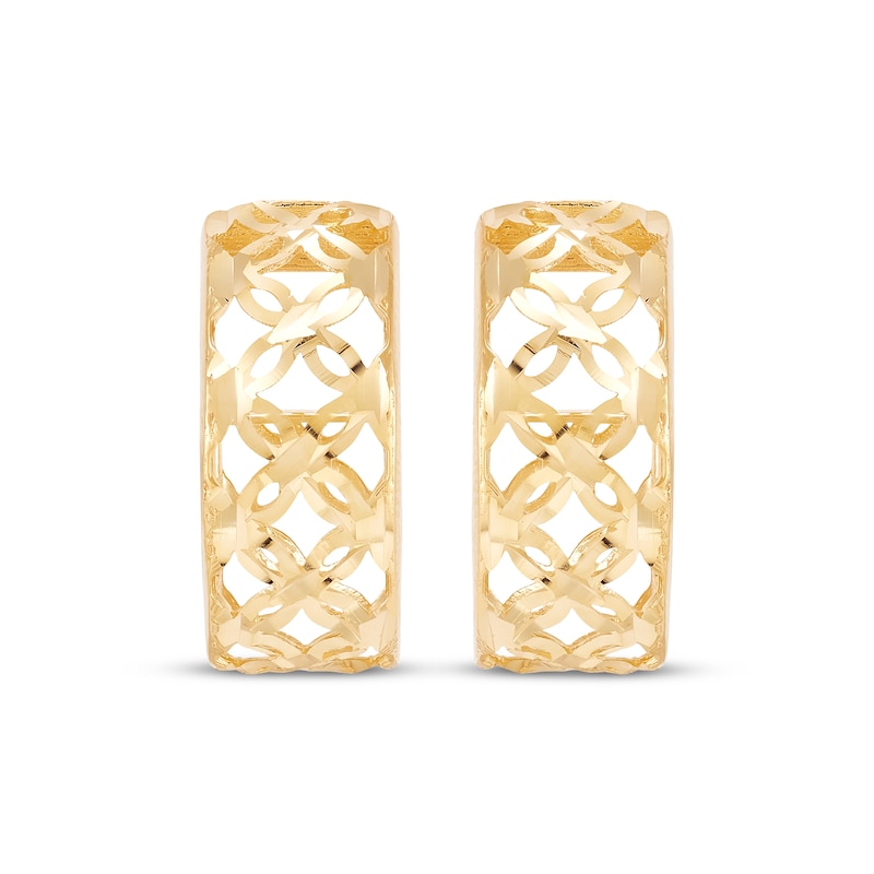 Main Image 2 of Openwork Flower J-Hoop Earrings 14K Yellow Gold