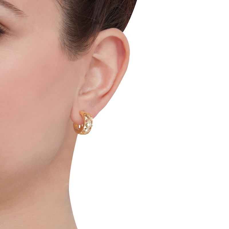 Main Image 3 of Openwork Flower J-Hoop Earrings 14K Yellow Gold