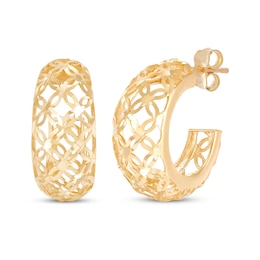 Openwork Flower J-Hoop Earrings 14K Yellow Gold