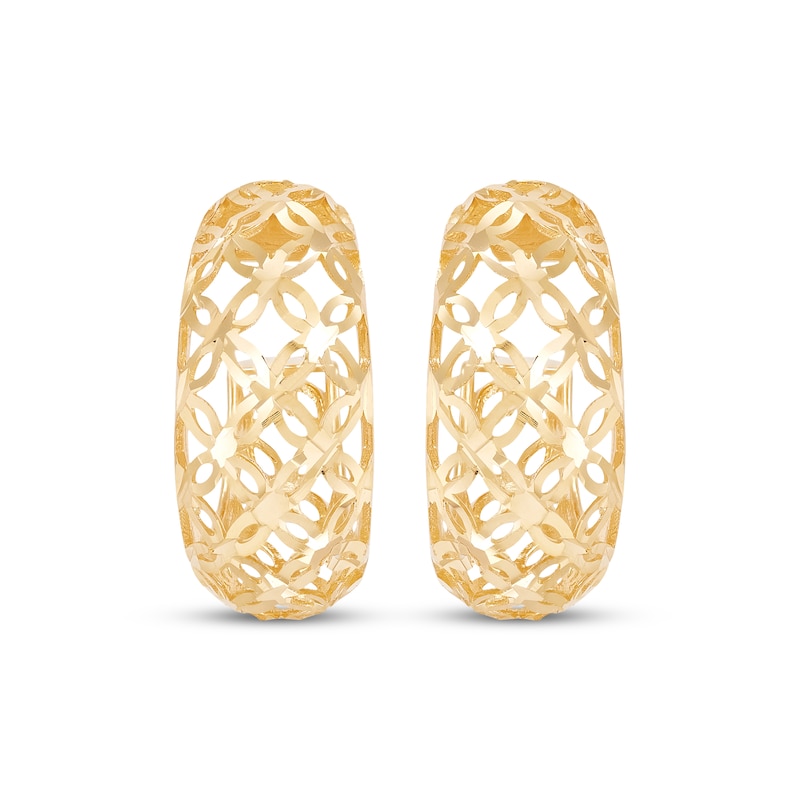 Main Image 2 of Openwork Flower J-Hoop Earrings 14K Yellow Gold