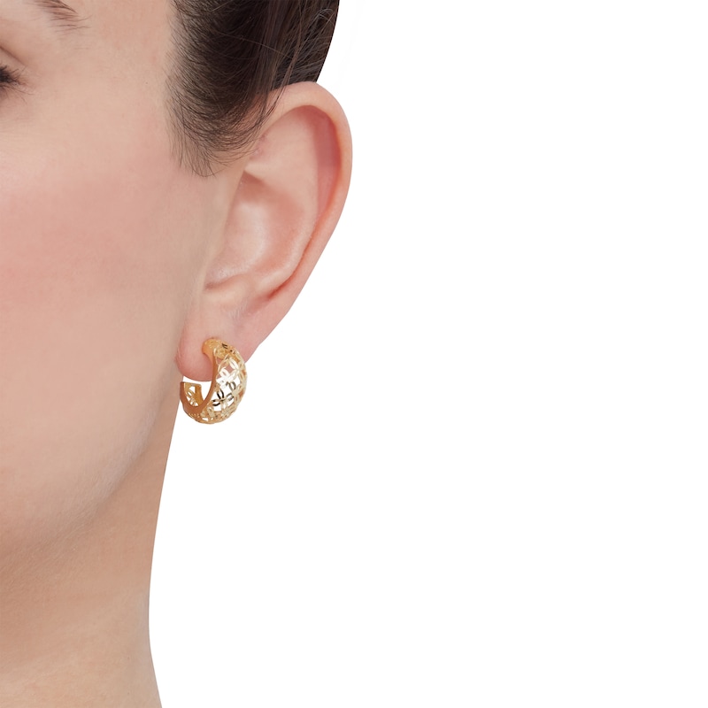 Main Image 3 of Openwork Flower J-Hoop Earrings 14K Yellow Gold