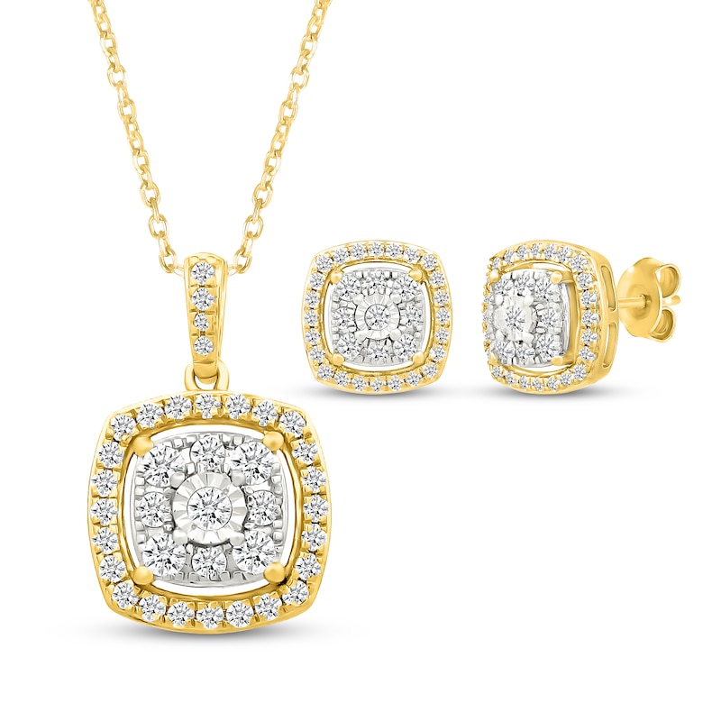 Main Image 1 of Diamond Cushion Halo Gift Set 1 ct tw 10K Yellow Gold