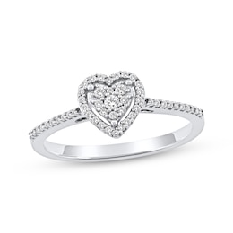 Multi-Diamond Heart-Shaped Halo Promise Ring 1/6 ct tw 10K White Gold