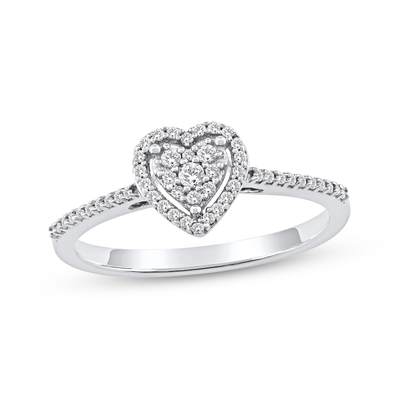 Main Image 1 of Multi-Diamond Heart-Shaped Halo Promise Ring 1/6 ct tw 10K White Gold