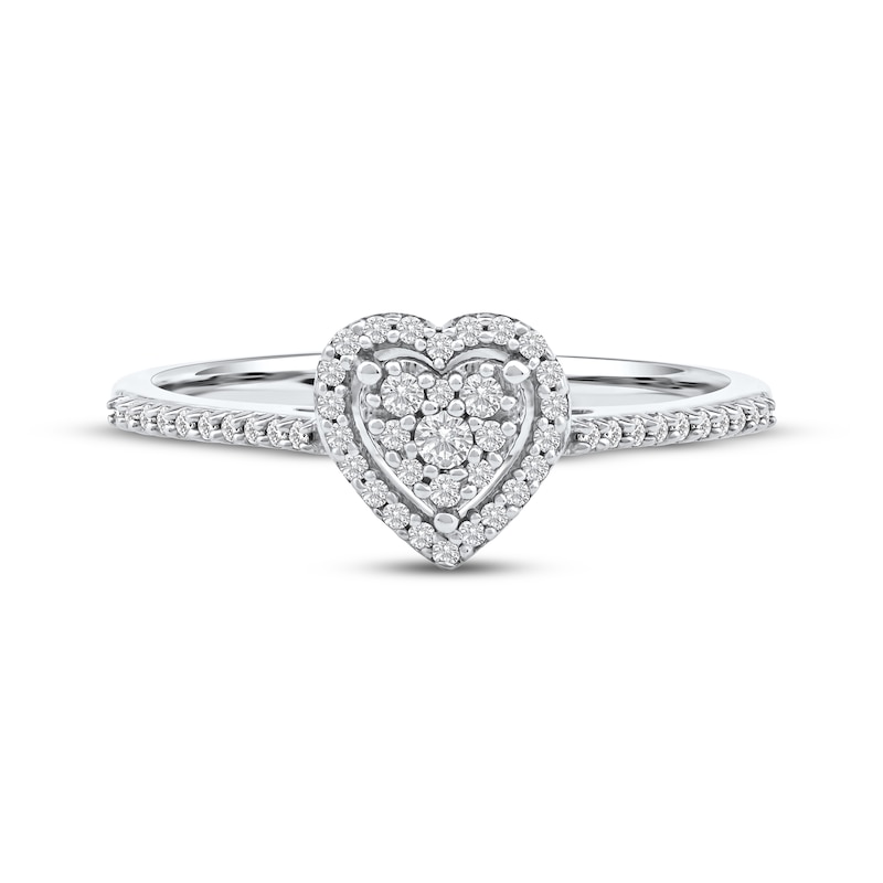 Main Image 3 of Multi-Diamond Heart-Shaped Halo Promise Ring 1/6 ct tw 10K White Gold