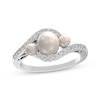 Thumbnail Image 0 of Cultured Pearl & White Lab-Created Sapphire Three-Stone Bypass Ring Sterling Silver