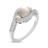 Thumbnail Image 1 of Cultured Pearl & White Lab-Created Sapphire Three-Stone Bypass Ring Sterling Silver