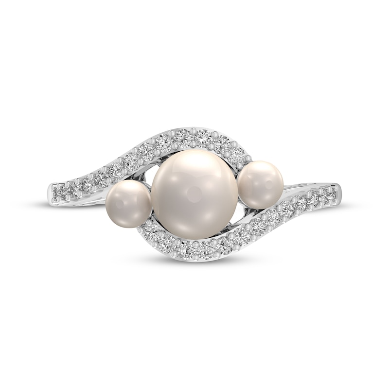 Cultured Pearl & White Lab-Created Sapphire Three-Stone Bypass Ring Sterling Silver