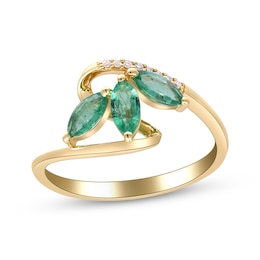 Marquise-Cut Natural Emerald & Diamond Accent Twist Ring 10K Yellow Gold