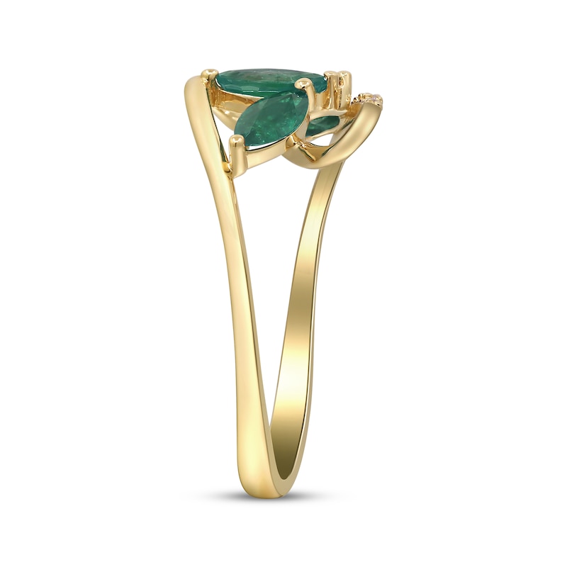 Main Image 2 of Marquise-Cut Natural Emerald & Diamond Accent Twist Ring 10K Yellow Gold