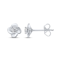 Round-Cut Diamond Solitaire Flower Earrings 1/5 ct tw 10K White Gold (I/I3)