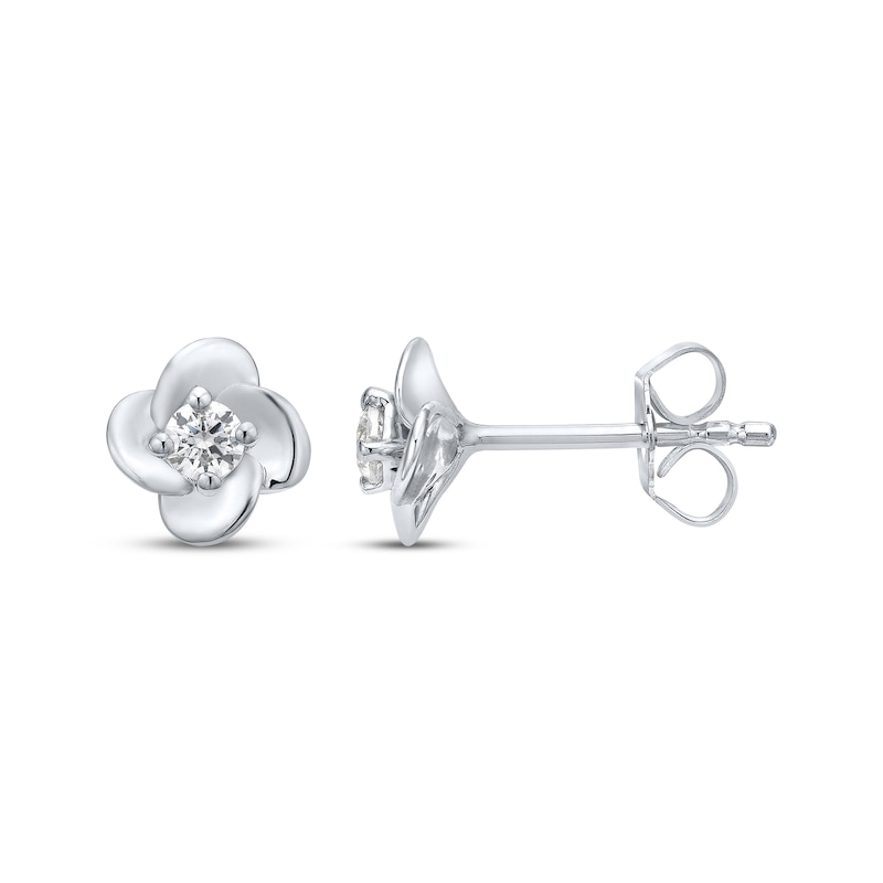 Main Image 1 of Round-Cut Diamond Solitaire Flower Earrings 1/5 ct tw 10K White Gold (I/I3)