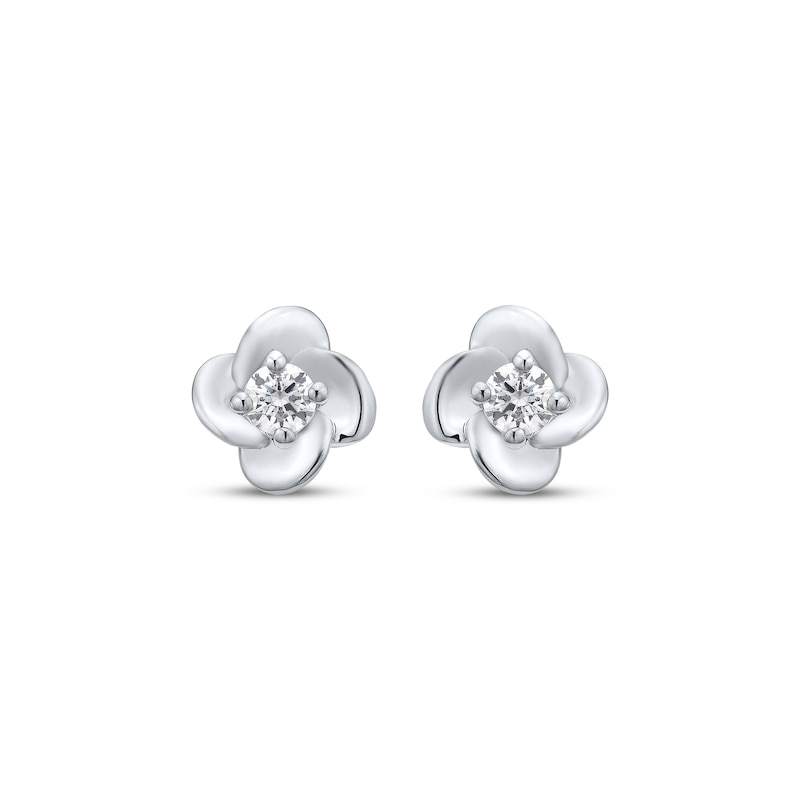 Main Image 2 of Round-Cut Diamond Solitaire Flower Earrings 1/5 ct tw 10K White Gold (I/I3)