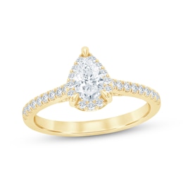 Now + Forever Lab-Grown Diamonds Pear-Shaped Halo Engagement Ring 3/4 ct tw 14K Yellow Gold