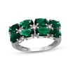 Thumbnail Image 1 of Oval-Cut Lab-Created Emerald & White Lab-Created Sapphire Two-Row Ring Sterling Silver