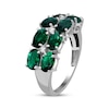 Thumbnail Image 2 of Oval-Cut Lab-Created Emerald & White Lab-Created Sapphire Two-Row Ring Sterling Silver