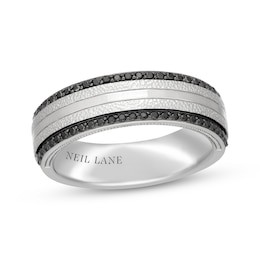 Neil Lane Men’s Black Diamond Hammered Wedding Band 1/3 ct tw 14K White Gold