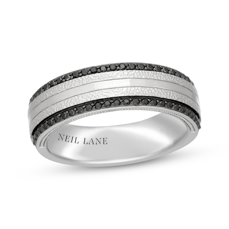 Main Image 1 of Neil Lane Men’s Black Diamond Hammered Wedding Band 1/3 ct tw 14K White Gold