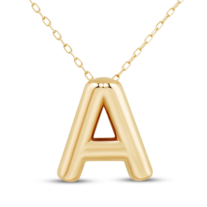 Main Image 1 of Puff Letter A Initial Necklace 14K Yellow Gold 18&quot;