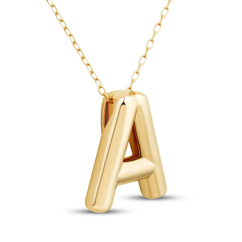 Main Image 2 of Puff Letter A Initial Necklace 14K Yellow Gold 18&quot;