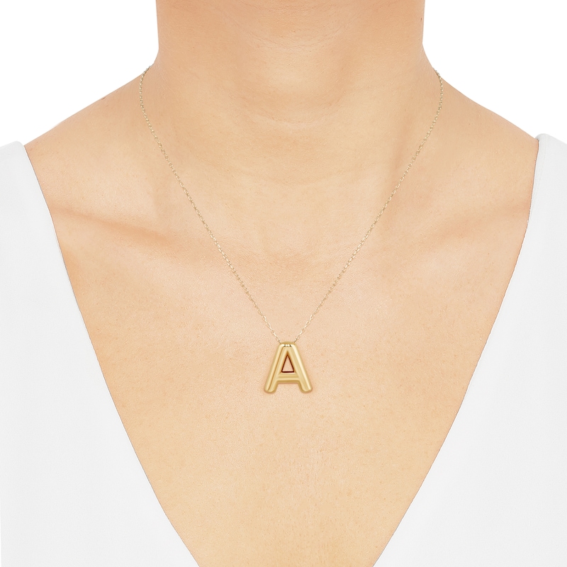 Main Image 4 of Puff Letter A Initial Necklace 14K Yellow Gold 18&quot;