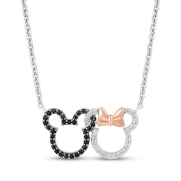 Disney Treasures Mickey & Minnie Mouse Black & White Diamond Necklace 1/4 ct tw Sterling Silver & 10K Rose Gold 19&quot;