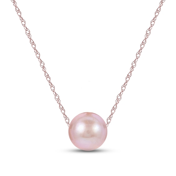 14K Rose Gold Pink Freshwater Cultured Windsor Pearl and Diamond Trio Leaf  Pendant (13.0-14.0mm)