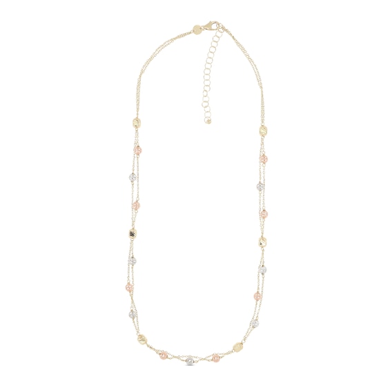 Diamond-cut Bead Necklace 14K Tri-Tone Gold 18"