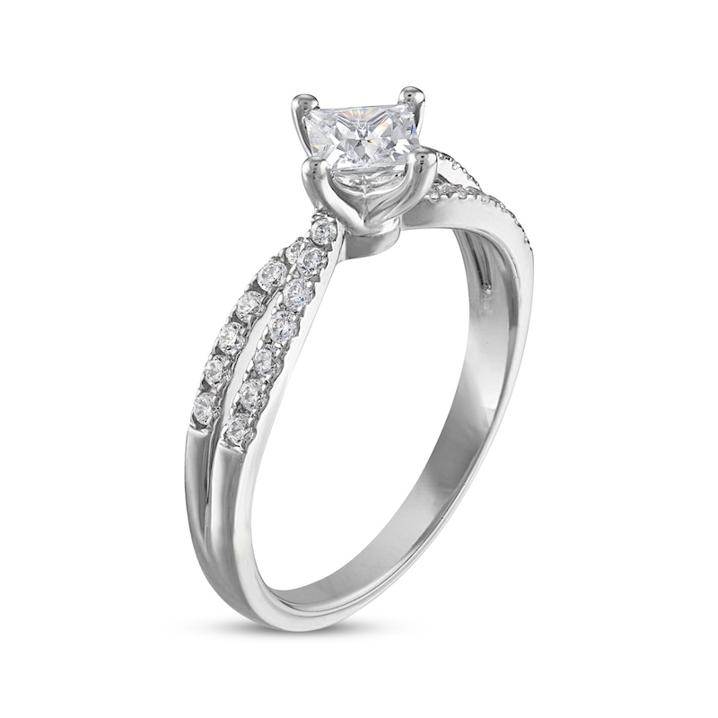 Princess-Cut Diamond Split Shank Engagement Ring 3/4 ct tw 14K White ...