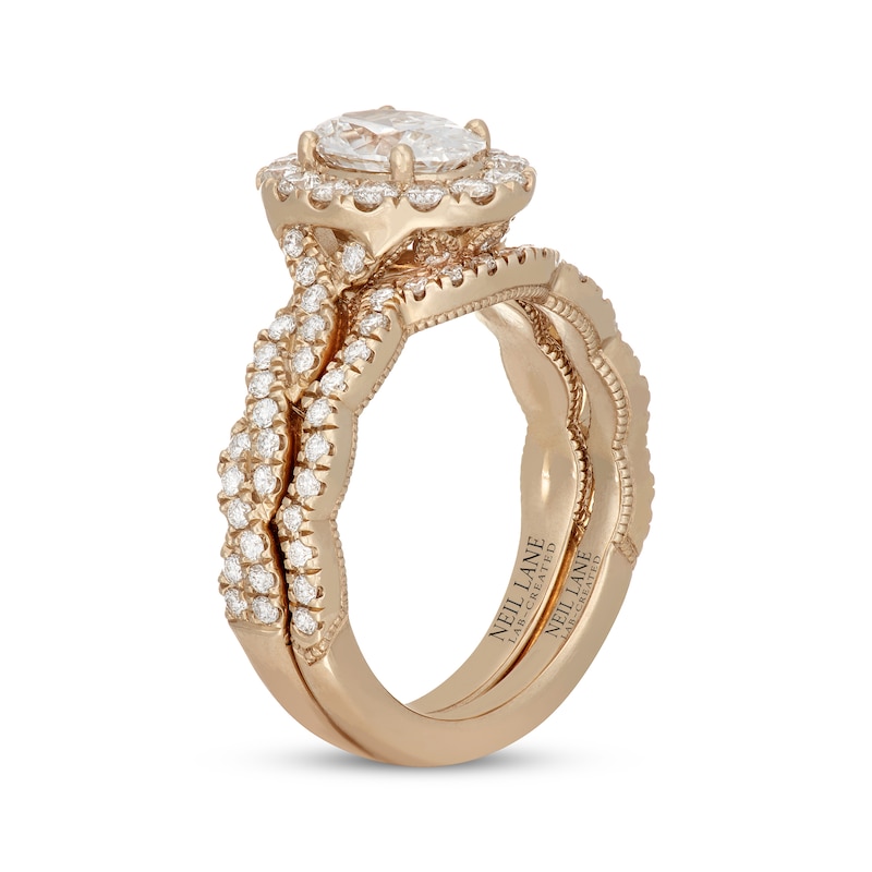 Main Image 2 of Neil Lane Artistry Oval-Cut Lab-Grown Diamond Halo Bridal Set 1-7/8 ct tw 14K Yellow Gold