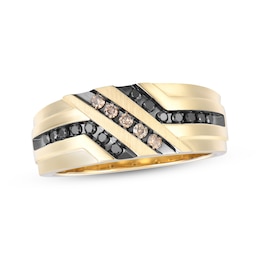 Now + Forever Men’s Black & Brown Diamond Wedding Band 1/3 ct tw 10K Yellow Gold