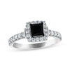 Thumbnail Image 1 of Princess-Cut Black Diamond & Round-Cut White Diamond Engagement Ring 1-1/5 ct tw 14K White Gold