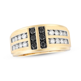 Men's Round-Cut Black & White Diamond Wedding Band 1 ct tw 10K Yellow Gold