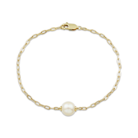 Cultured Pearl Paperclip-Link Bracelet 10K Yellow Gold 7.5"