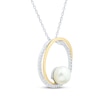 Thumbnail Image 2 of Cultured Pearl & White Lab-Created Sapphire Circle Necklace Sterling Silver & 10K Yellow Gold 18&quot;