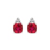 Thumbnail Image 1 of Cushion-Cut Lab-Created Ruby & Trillion-Cut White Lab-Created Sapphire Stud Earrings Sterling Silver