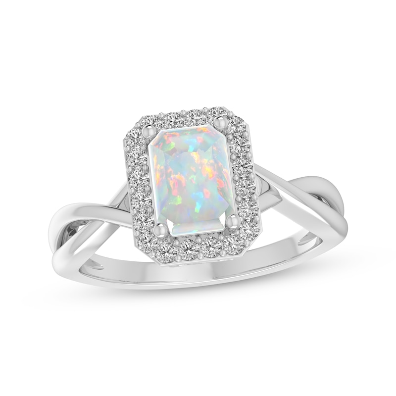 Octagon-Cut Lab-Created Opal & White Lab-Created Sapphire Twist Ring ...