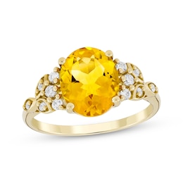 Oval-Cut Citrine & Diamond Ring 1/6 ct tw 10K Yellow Gold