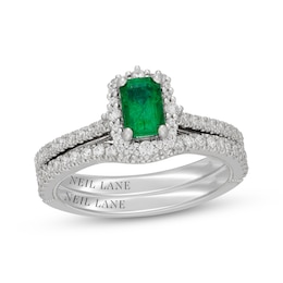 Neil Lane Emerald-Cut Natural Emerald & Diamond Halo Bridal Set 5/8 ct tw 14K White Gold