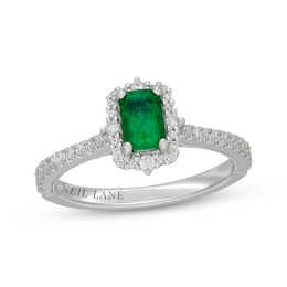 Neil Lane Emerald-Cut Natural Emerald & Diamond Halo Engagement Ring 3/8 ct tw 14K White Gold